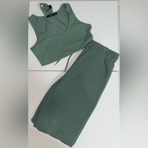 Sage green body suit and sweat pants set